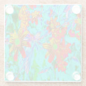 黄色とオレンジ色の花を持つアクアトロピカル ガラスコースター (裏面)