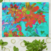 黄色とオレンジ色の花を持つアクアトロピカル キッチンタオル (折り畳み)