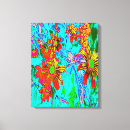 黄色とオレンジ色の花を持つアクアトロピカル キャンバスプリント