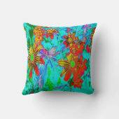 黄色とオレンジ色の花を持つアクアトロピカル クッション (裏面)