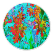 黄色とオレンジ色の花を持つアクアトロピカル セラミックノブ (正面)