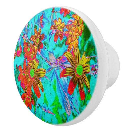 黄色とオレンジ色の花を持つアクアトロピカル セラミックノブ (右)