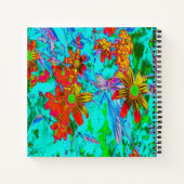 黄色とオレンジ色の花を持つアクアトロピカル ノートブック (裏面)