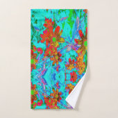 黄色とオレンジ色の花を持つアクアトロピカル バスタオルセット (ハンドタオル)