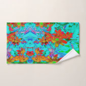 黄色とオレンジ色の花を持つアクアトロピカル バスタオルセット (ハンドタオル)