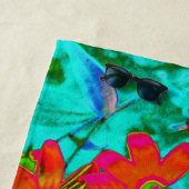 黄色とオレンジ色の花を持つアクアトロピカル ビーチタオル (インサイチュ)