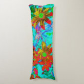 黄色とオレンジ色の花を持つアクアトロピカル ボディピロー (正面縦)