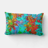 黄色とオレンジ色の花を持つアクアトロピカル ランバークッション (裏面)