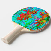 黄色とオレンジ色の花を持つアクアトロピカル 卓球ラケット (正面アングル)