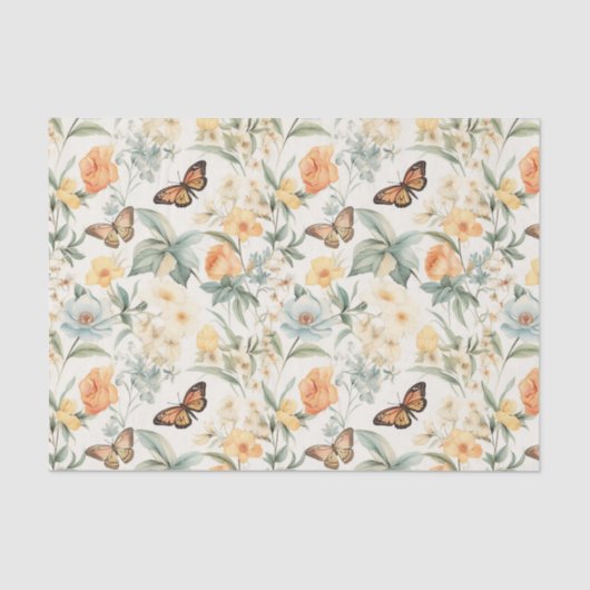 黄色とオレンジ色の蝶と花 薄葉紙 (正面)