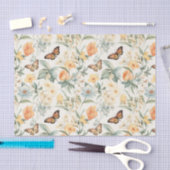 黄色とオレンジ色の蝶と花 薄葉紙 (クラフト)