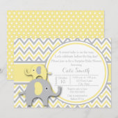 黄色とグレーのゾウのベビーシャワー招待状 招待状 (正面/裏面)
