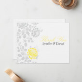 黄色とグレーのダマスクに感謝 ノートカード (正面/裏面インサイチュ)