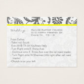 黄色とグレーのダマスクの結婚式の情報カード (正面)