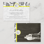 黄色とグレーのダマスクの結婚式の情報カード エンクロージャーカード (正面/裏面)