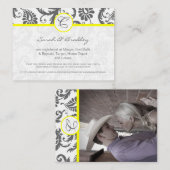 黄色とグレーのダマスクの結婚式の情報カード エンクロージャーカード (正面/裏面)