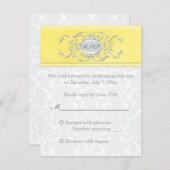 黄色とグレーのダマスク返信カード 出欠カード (正面/裏面)