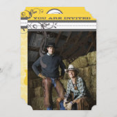 黄色とグレーのファンキーシャンデリア日付の保存 セーブザデート (正面/裏面)