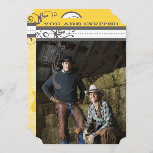 黄色とグレーのファンキーシャンデリア日付の保存 セーブザデート (正面/裏面)