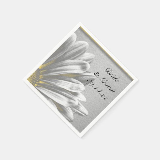 黄色とグレーのフローラのハイラ結婚イト スタンダードカクテルナプキン (角)
