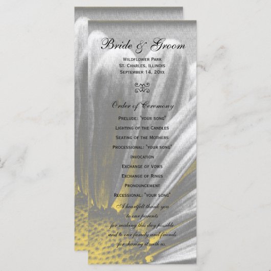黄色とグレーのフローラハイライト結婚式 プログラム (正面/裏面)
