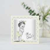 黄色とグレーのベビーシャワー（女の子） 招待状 (スタンド正面)