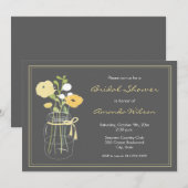 黄色とグレーのメイソンジャー ブライダルシャワー招待状 招待状 (正面/裏面)