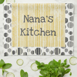 黄色とグレーのモダン水玉模様 キッチンタオル