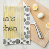 黄色とグレーのモダン水玉模様 キッチンタオル (四つ折り)