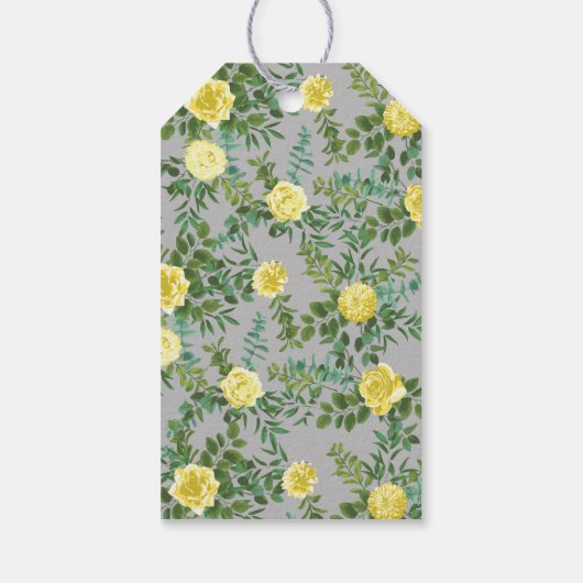 黄色とグレーのヴィンテージエレガントフローラ結婚 ギフトタグ (裏面)