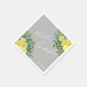 黄色とグレーのヴィンテージエレガントフローラ結婚 スタンダードカクテルナプキン (角)