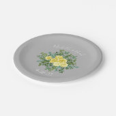 黄色とグレーのヴィンテージエレガントフローラ結婚 ペーパープレート (アングル)