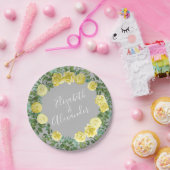 黄色とグレーのヴィンテージエレガントフローラ結婚 ペーパープレート (パーティー)