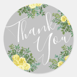 黄色とグレーのヴィンテージエレガントフローラ結婚 ラウンドシール