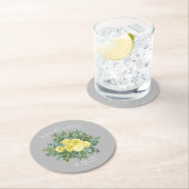 黄色とグレーのヴィンテージエレガントフローラ結婚 ラウンドペーパーコースター (インサイチュ)