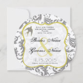 黄色とグレーのヴィンテージ鳥ダマスク 招待状 (裏面)