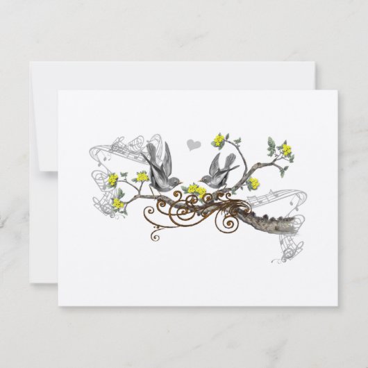 黄色とグレーのヴィンテージ ラブ バード ラスティック カントリー 出欠カード (正面)