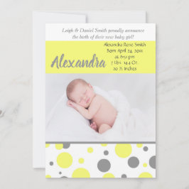 黄色とグレーの水玉模様 |フォト誕生 案内状