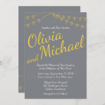 黄色とグレーの結婚式招待状（ライト付き）