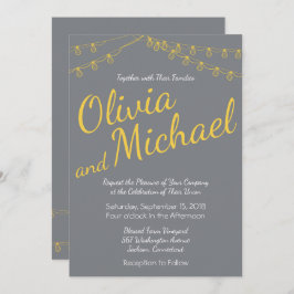 黄色とグレーの結婚式招待状（ライト付き） 招待状