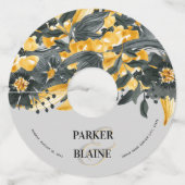 黄色とグレーエレガントのフローラの結婚水色 ワイングラスタグ (正面)