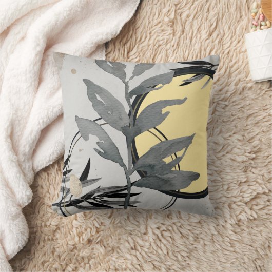 黄色とグレー芸術的の抽象芸術水色 クッション (ブランケット)