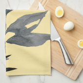 黄色とグレー芸術的の水の色葉の キッチンタオル (四つ折り)