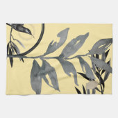 黄色とグレー芸術的の水の色葉の キッチンタオル (横)