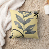 黄色とグレー芸術的の水の色葉の クッション (ブランケット)