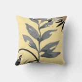黄色とグレー芸術的の水の色葉の クッション (裏面)