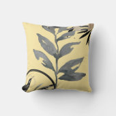 黄色とグレー芸術的の水の色葉の クッション (正面)