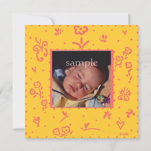 黄色とサケの花の誕生発表 案内状 (正面)