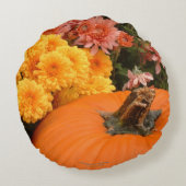 黄色とサンゴのミームを持つカボチャ ラウンドクッション (裏面)
