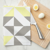 黄色とシルバーの幾何学的ジグザグ キッチンタオル (四つ折り)